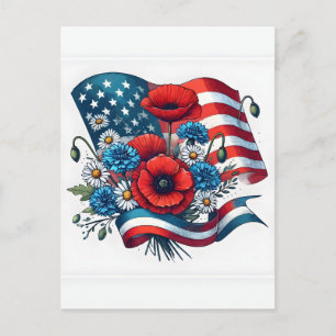 Memorial Day American Flag Bouquet Flowers Poppy C Postcard