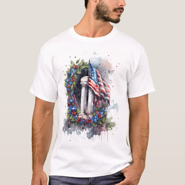 Memorial Day American Flag & Wreath T-Shirt  (Front)