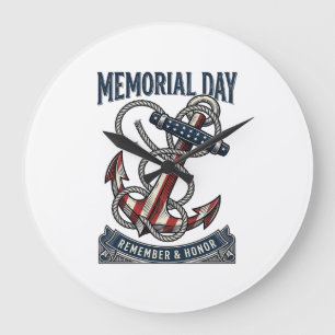 Memorial Day Anchor Remember Honour Vintage Shirt_ Large Clock
