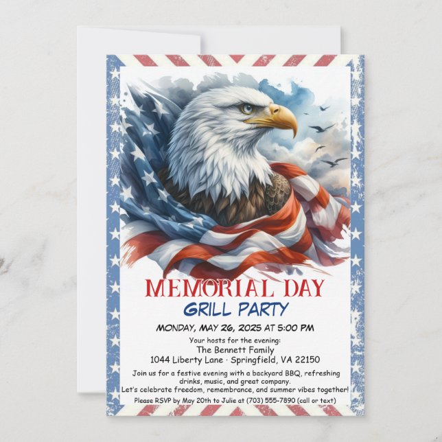 Memorial Day BBQ Party | Patriotic Back Grill Invitation (Front)