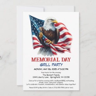 Memorial Day BBQ Party   Patriotic Back Grill Invitation