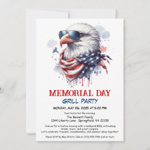 Memorial Day BBQ Party Patriotic Back Grill Invitation