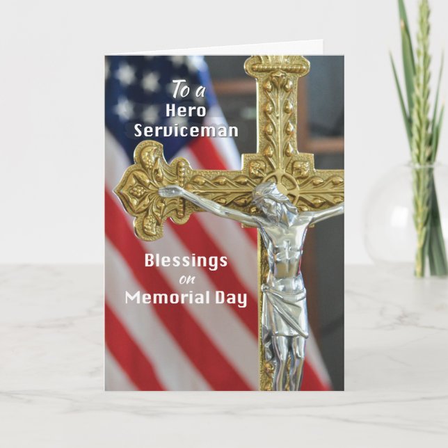 Memorial Day Blessings to Serviceman with Cross Card (Front)