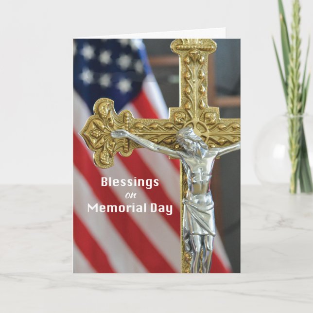 Memorial Day Blessings with Cross and Flag Card (Front)