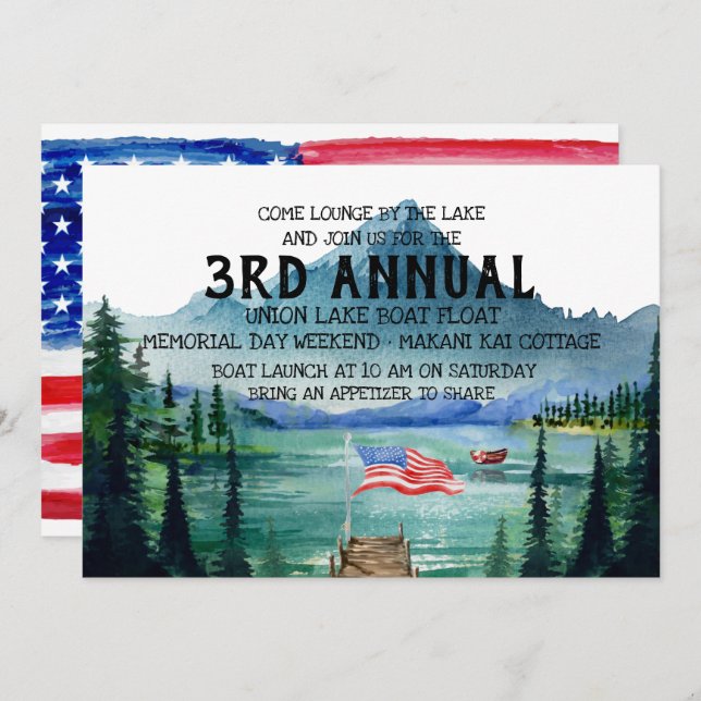 Memorial Day Boat Float | Lakeside Party Invitation (Front/Back)