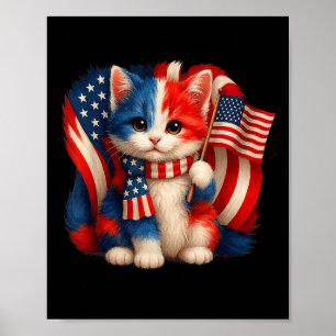 Memorial Day Cat, 4th Of July Patriotic Usa Flag F Poster
