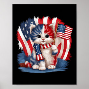 Memorial Day Cat, 4th Of July Patriotic Usa Flag F Poster