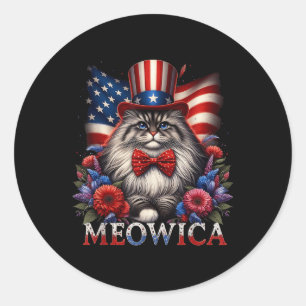 Memorial Day Cat 4th Of July Usa Flag Men Women Me Classic Round Sticker