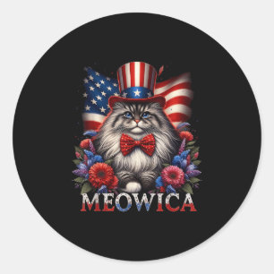 Memorial Day Cat 4th Of July Usa Flag Men Women Me Classic Round Sticker