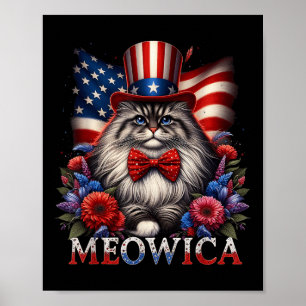 Memorial Day Cat 4th Of July Usa Flag Men Women Me Poster