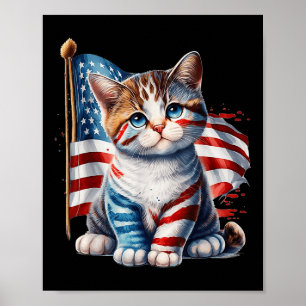 Memorial Day Cat 4th Of July Usa Flag Men Women Poster