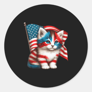 Memorial Day Cat Funny Kitten 4th Of July Usa Flag Classic Round Sticker