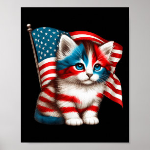 Memorial Day Cat Funny Kitten 4th Of July Usa Flag Poster