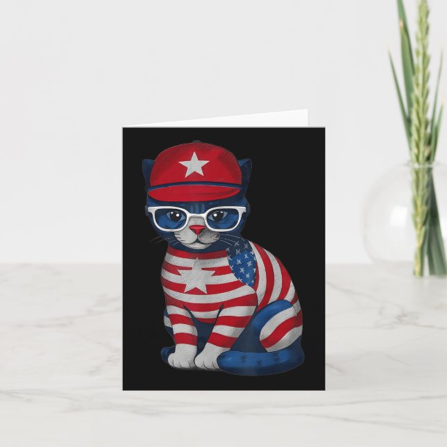 Memorial Day Cat, Happy 4th Of July Patriotic Usa  Card (Front)