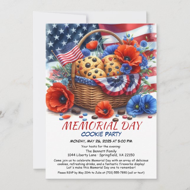 Memorial Day Cookie Party Invitation  (Front)