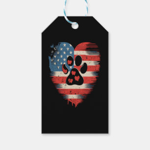 Memorial Day Dog Paw Print Heart American Flag  Gift Tags