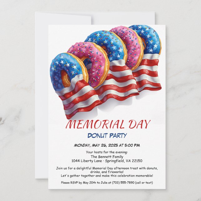 Memorial Day Doughnut Party Invitation  (Front)