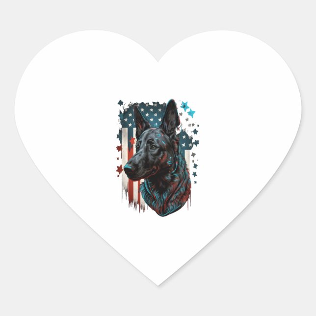 Memorial Day Dutch Shepherd American Flag USA 4th  Heart Sticker (Front)