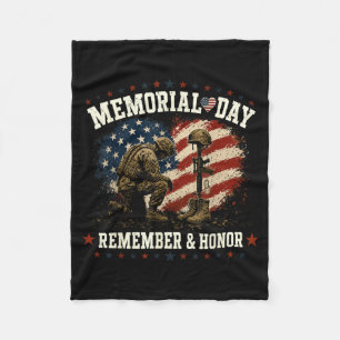 Memorial Day Flag Remember And Honour Patriot Men Fleece Blanket