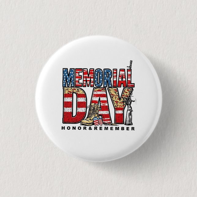 Memorial Day Honour & Remember US Flag 3 Cm Round Badge (Front)