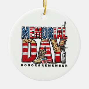 Memorial Day Honour & Remember US Flag Ceramic Tree Decoration