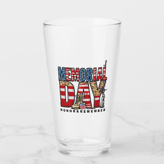 Memorial Day Honour & Remember US Flag Glass (Front)