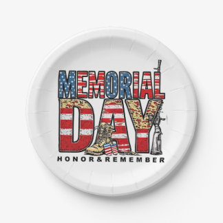 Memorial Day Honour & Remember US Flag Paper Plate