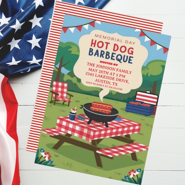 Memorial Day Hot Dog Barbeque Party Invitation (Creator Uploaded)