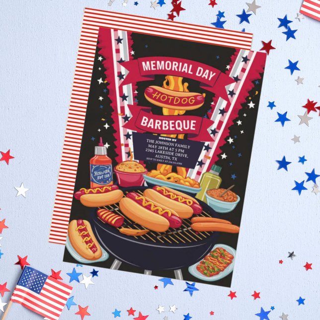 Memorial Day Hot Dogs Barbeque Party Invitation (Creator Uploaded)