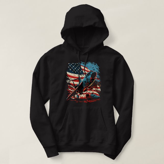 Memorial Day Military Aircraft USA American Flag 4 Hoodie (Design Front)