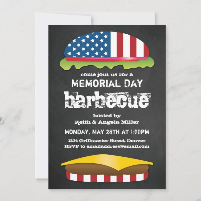 Memorial Day Patriotic BBQ Burger Invitation (Front)
