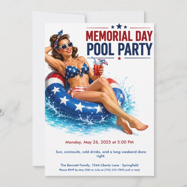 Memorial Day Pool Party | Summer Bash Invitation (Front)