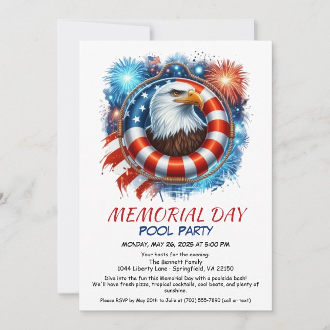 Memorial Day Pool Party | Summer Bash Invitation (Front)