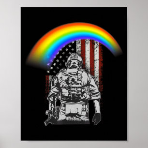 Memorial day rainbow american flag lgbtq military  poster