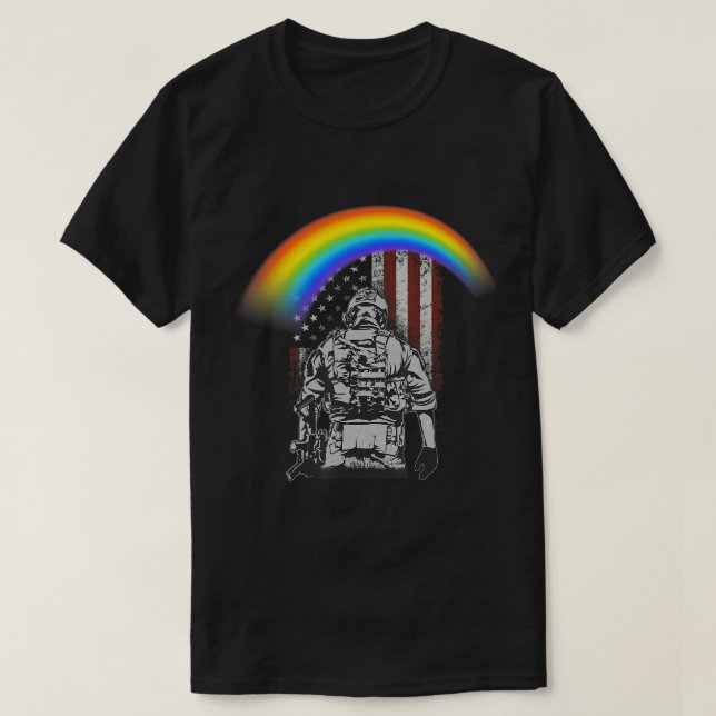 Memorial Day Rainbow American Flag LGBTQ Military  T-Shirt (Design Front)