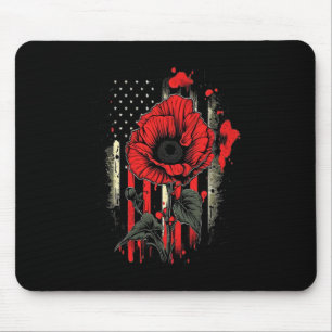 Memorial Day Red Poppy Flower American Flag Usa 4t Mouse Pad