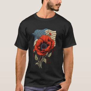 Memorial Day Red Poppy Flower American Flag USA 4t T-Shirt