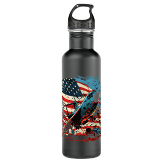 Memorial Day Red Poppy Flower Eagle USA Flag 4th o 710 Ml Water Bottle