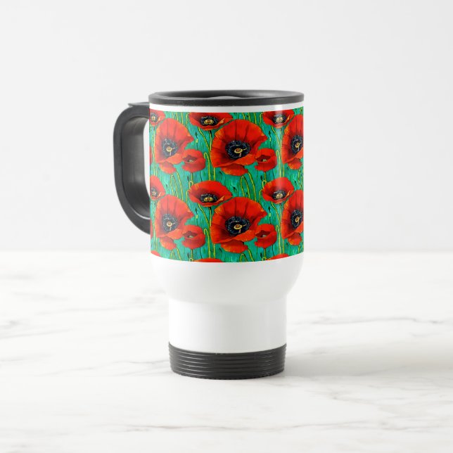 Memorial day red poppy flower pattern remembrance travel mug (Front Left)