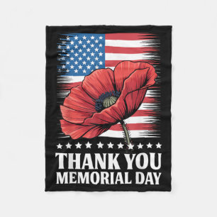 Memorial Day Red Poppy Thank Veterans USA Flag Fleece Blanket