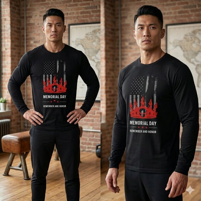 Memorial Day Remember and Honor US Flag Patriotic  T-Shirt (Bold Remember and Honor graphic tee, perfect for meaningful Memorial Day events.)