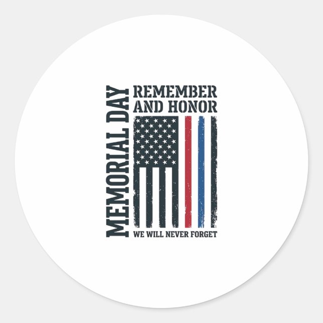 Memorial Day Remember And Honour Tribute Vector De Classic Round Sticker (Front)