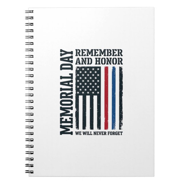 Memorial Day Remember And Honour Tribute Vector De Notebook (Front)