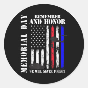 Memorial Day Remember Honour Never Forget Veteran  Classic Round Sticker