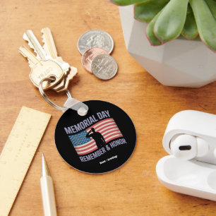 Memorial Day Remember & Honour Patriotic USA Flag Key Ring