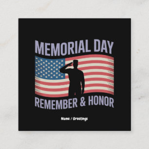 Memorial Day Remember & Honour Patriotic USA Flag  Square Business Card