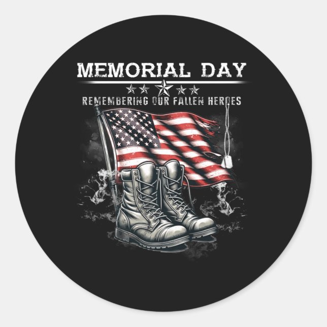 Memorial Day Remembering Fallen Heroes Flag Classic Round Sticker (Front)