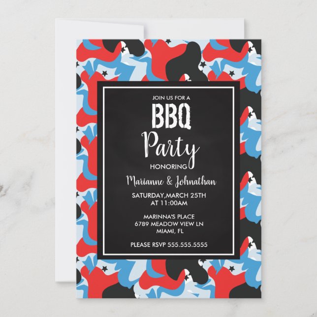 Memorial Day Stars Abstract Cook Out Party  Invitation (Front)