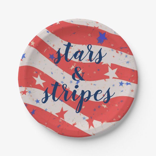 Memorial Day Stars and Stripes Patriotic Flag Paper Plate (Front)