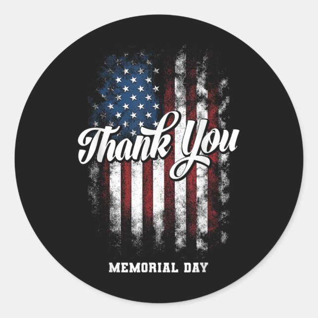 Memorial Day Thank You American Veteran Military U Classic Round Sticker (Front)